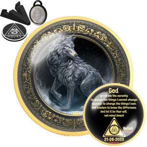 Dark Winged Wolf Gold Sobriety Coin | Personalized AA NA Recovery Token | Sober Milestone Gift | Faith Medallion Keepsake Chip
