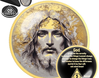 Moneda de sobriedad con retrato de Jesús / Medallón de recuperación de AA/NA / Regalo personalizado de aniversario de sobriedad / Ficha de fe cristiana