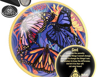 Butterfly Bloom Sobriety Coin | AA NA Recovery Milestone Gift | Sober Anniversary Chip | Gold or Silver Medallion