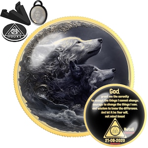 Two Wolves Together Sobriety Coin | Personalized AA NA Recovery Token | Sober Milestone Gift | Faith Medallion Keepsake Chip
