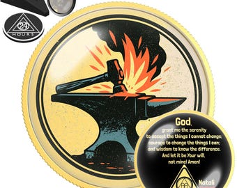 Anvil and Hammer Coin | AA NA Recovery Milestone Gift | Sobriety Chip Keepsake | Custom Sober Date Medallion