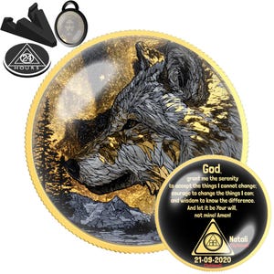 Golden Wolf Sobriety Coin | AA NA Recovery Gift | Sober Anniversary Chip | Personalized Medallion | Golden Wolf Spirit Design