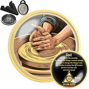 Potters Wheel Recovery Coin | Custom Sobriety Gift for Him | Sober Anniversary Chip | Custom Sober Date Medallion