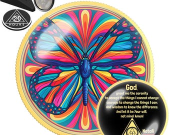 Rainbow Butterfly Sobriety Coin | Personalized AA NA Recovery Gift | Sober Anniversary Chip | Custom Sober Date Medallion
