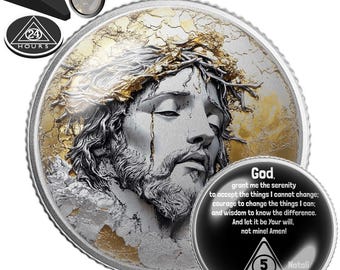 Jesus Portrait Crown of Thorns Sobriety Coin | AA NA Recovery Medallion | Personalized Sober Anniversary Gift | Faith Token Chip