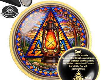 Glass Lantern Sobriety Coin | Personalized Recovery Keepsake | Sober Milestone Token | Custom Sober Date Medallion
