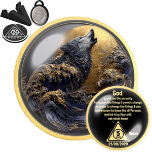 Howling Wolf Sobriety Coin | AA NA Recovery Gift | Sober Anniversary Chip | Personalized Sobriety Medallion | Wild Wolf Howling