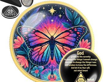 Prismatic Butterfly Coin | AA NA Recovery Milestone Gift | Sobriety Chip Keepsake | Custom Sober Date Medallion