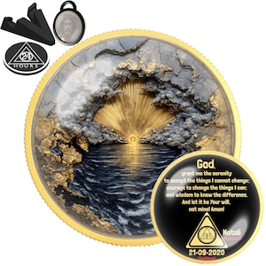 Sun Sea Serenity Prayer Coin | AA Recovery Challenge Token, One Day at a Time