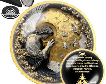 Moneda de sobriedad del Ángel Celestial / Ficha de recuperación de AA/NA del Guardián / Regalo personalizado de aniversario de sobriedad / Recuerdo de la Luz Divina