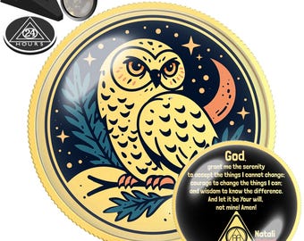 Crescent Moon Night Owl Sobriety Coin | AA NA Recovery Milestone Gift | Sobriety Chip Keepsake | Personalized Sober Date Medallion