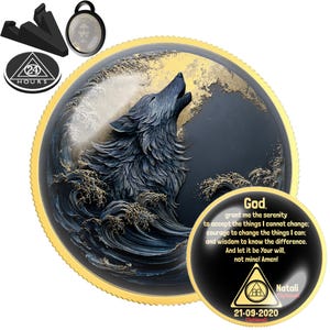 Sobriety Coin | Dark Wave Wolf | Personalized AA NA Recovery Gift | Sober Milestone
