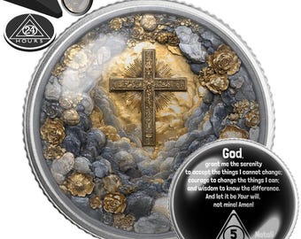 AA Cross Sobriety Coin | Serenity Prayer Recovery Token
