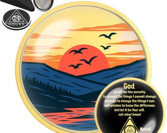 Sunrise Over Water Coin | Personalized AA NA Recovery Gift | Sober Milestone Token | Custom Clean Date Medallion