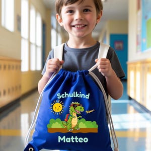 Gym bag for boy's first day of school | Dinosaur personalized with name | Gift for starting school at daycare | Schoolchild bag