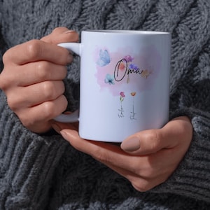 Personalized Mug for Mom | Gift for Grandma and Kids | Watercolor Flowers Mother&#39;s Day | Name Mug for Birthday