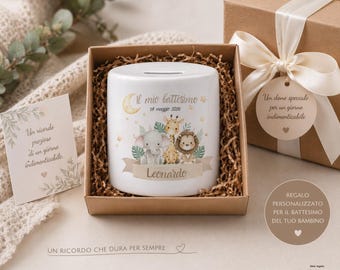 Salvadanaio personalizzato per battesimo with name | Regalo per bambina o bambino | Con data e frase | Decoration camera