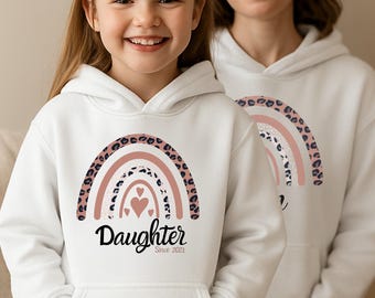 Personalized Kids Hoodie | Daughter Hoodie with Birth Year | Matching Look with Mom | Pastel Rainbow Sweater | Gift for Daughter