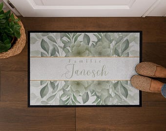 Personalized doormat with name & flowers | Floral pastel design | Welcome mat for weddings or housewarmings | Gift