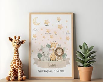 Guest Book Christening Poster with Animals | Personalized Christening Poster with Stars | Baby Christening Gift | Keepsake Picture with Name | Decoration