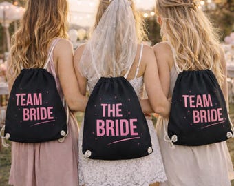 Team Bride Drawstring Bag | Hen Party Bag | Gym Bag for Bride & Crew | Pink Print