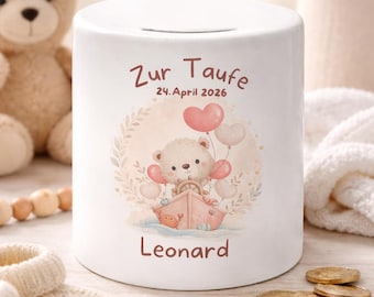 Personalized christening money box with name and date | Ceramic christening gift | Gift idea for girls & boys