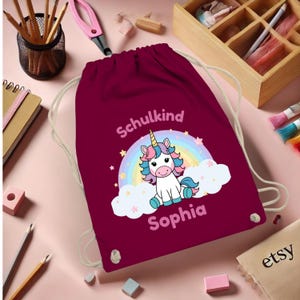 Turnbeutel Einschulung Mädchen | Einhorn Beutel mit Namen | Geschenk Schultüte Schulkind Kita