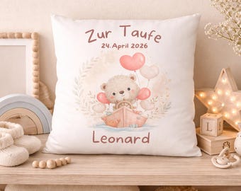 Personalized christening pillow with name and date | Fluffy christening gift | Gift idea for girls & boys
