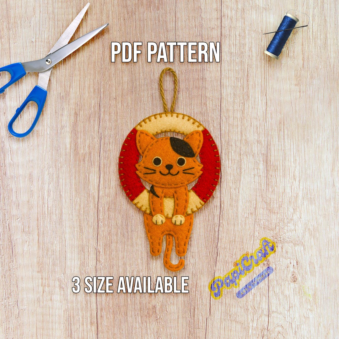 Felt Cat Christmas Ornament PDF Sewing Pattern Cute Felt Kitty
