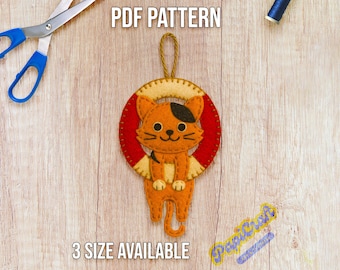Felt Cat Christmas Ornament PDF Sewing Pattern – Cute Felt Kitty Plush Template – DIY Animal Decoration – Beginner Friendly Digital Download