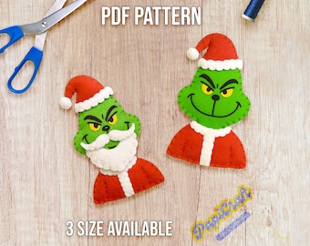 Felt Grinch Ornament PDF Sewing Pattern – Cute Christmas Felt Plush DIY Tutorial – Beginner Friendly Holiday Craft Digital Download Template