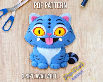Felt Derpy Tiger Ornament PDF Sewing Pattern – Cute Tiger Felt Plush Template – Kpop Demon Hunter Style – Digital Download