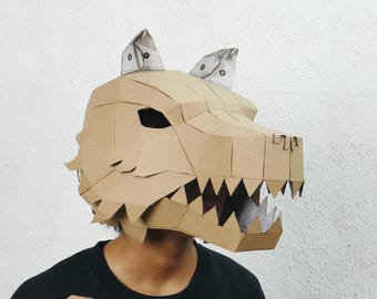 Wolf Head Helmet Cardboard Template with Video Tutorial – Printable DIY Pattern for Costume, Cosplay, and Craft Projects