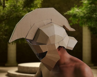 Kartonnen sjabloon Spartaanse helm met videotutorial – Afdrukbaar doe-het-zelfpatroon voor kostuum-, cosplay- en knutselprojecten