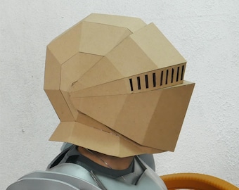 Modèle en carton de casque de chevalier avec didacticiel vidéo - Modèle DIY imprimable pour costumes, cosplay et projets créatifs