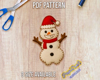 Felt Snowman Ornament PDF Sewing Pattern – Cute Winter Snowman Plush Template – DIY Christmas Decoration Beginner Friendly Digital Download