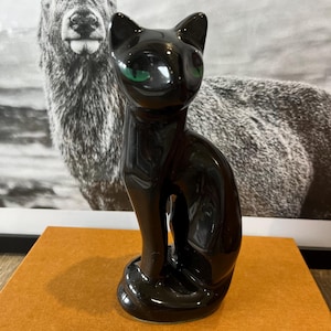 MCM Black cat with green eyes figurine| ornament | kitsch retro | 1960s