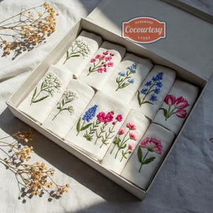 Servilletas de lino personalizadas con bordado de flores silvestres, hechas a mano, para fiestas, bodas, patios, regalos de inauguración de la casa.