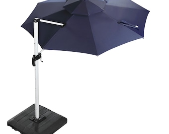 big patio umbrella with base Alpha Joy 15ft Extra Large Outdoor Patio Double-Sided Umbrella with Solar Lights & Umbrella Base, Navy Blue, Size: 15'