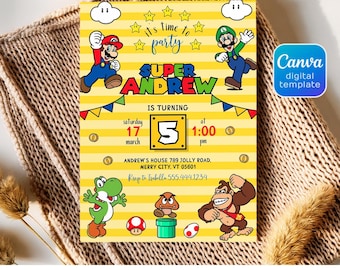 Mario bros invitation, Birthday Invite boy girl, Super mario movie invitation, Instant Download, video game Birthday Invite template