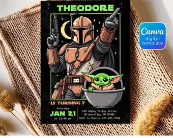 Printable Boy Girl Birthday Invitation | mandalorian birthday invite | editable invitation | Instant Download | star wars birthday party