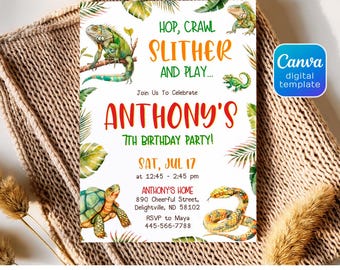 reptile invitation, Printable Birthday Invite, editable Reptile invitation, lizard invite, Instant Download, snake invite template