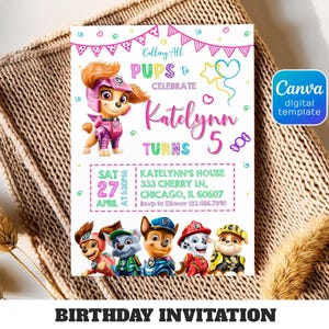 Printable Paw-ty editable invitation, Puppies Birthday invite boy girl, Puppy Party, instant download, Paw Kids Birthday invite template