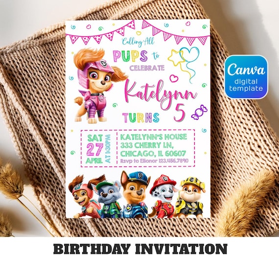 Printable Paw-ty editable invitation, Puppies Birthday invite boy girl, Puppy Party, instant download, Paw Kids Birthday invite template