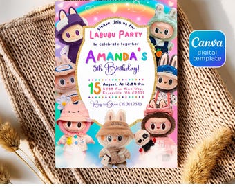 Monsters Themed Birthday Invitation, printable editable cute bunny monster birthday invite, bday party invitation digital template