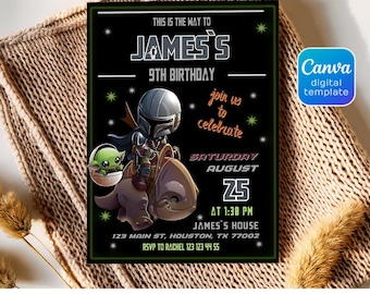 Printable Boy Girl Birthday Invitation | mandalorian birthday invite | editable invitation | Instant Download | star wars birthday party