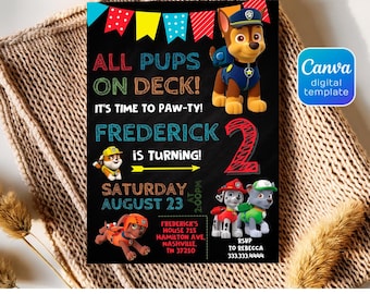 Printable Paw-ty editable invitation, Puppies Birthday invite boy girl, Puppy Party, instant download, Paw Kids Birthday invite template