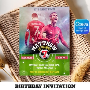Ronaldo invitation, Soccer invite, Champions League birthday invitation template, FIFA printable editable invite, Sports Ball Football Party