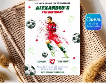 Ronaldo invitation, Soccer invite, Champions League birthday invitation template, FIFA printable editable invite, Sports Ball Football Party