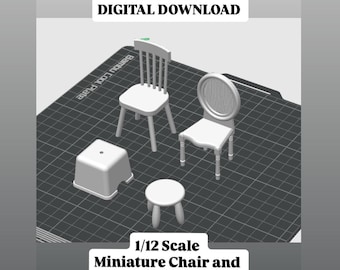 File STL per set di sedie e sgabelli in miniatura in scala 1/12, mobili per case delle bambole